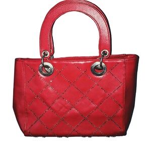 Pre-Owned Red Faux Leather Diamond Pattern Purse